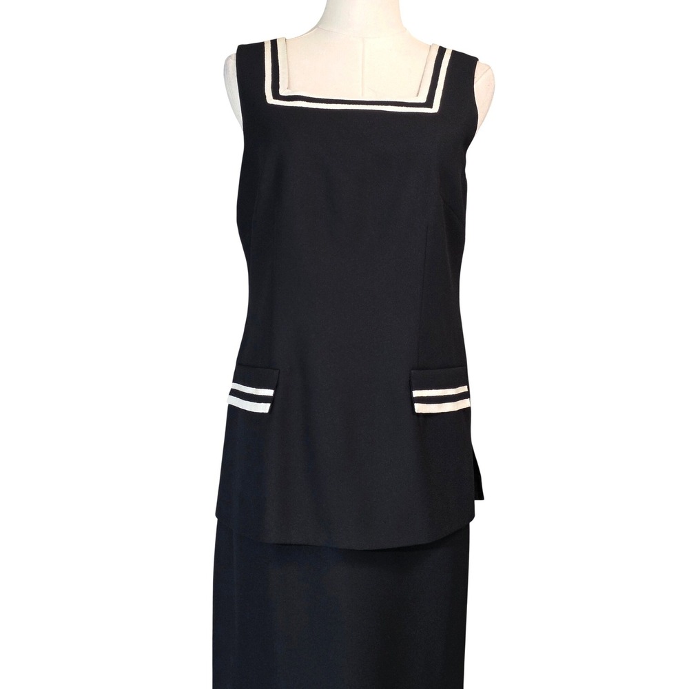 Jessica Howard Skirt Set Womens 8 Black Excellent Nautical Tunic Maxi Vintage - Picture 5 of 13